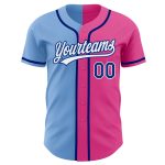 Personalized Pink Royal-Light Blue Authentic Split Fashion Baseball Jersey
