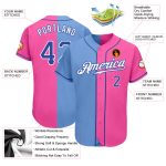 Personalized Pink Royal-Light Blue Authentic Split Fashion Baseball Jersey Team Custom Name and Number