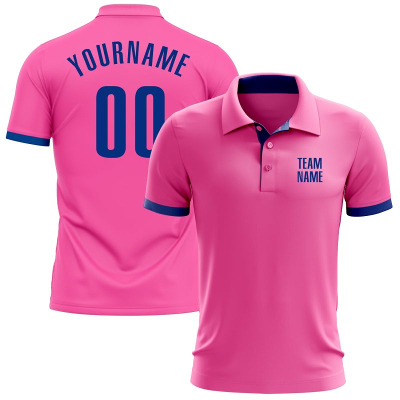 Personalized Pink Royal Performance Golf Polo Shirt Team Custom Name and Number
