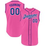 Personalized Pink Royal-White Authentic Sleeveless Baseball Jersey Team Custom Name and Number