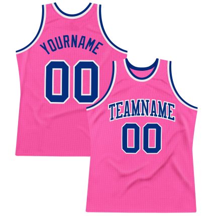 Personalized Pink Royal-White Authentic Throwback Basketball Jersey Team Custom Name and Number