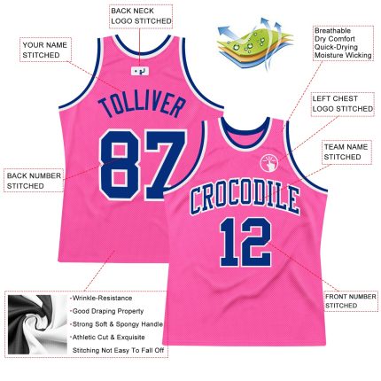 Personalized Pink Royal-White Authentic Throwback Basketball Jersey Team Custom Name and Number