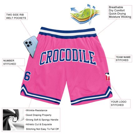 Personalized Pink Royal-White Authentic Throwback Basketball Shorts