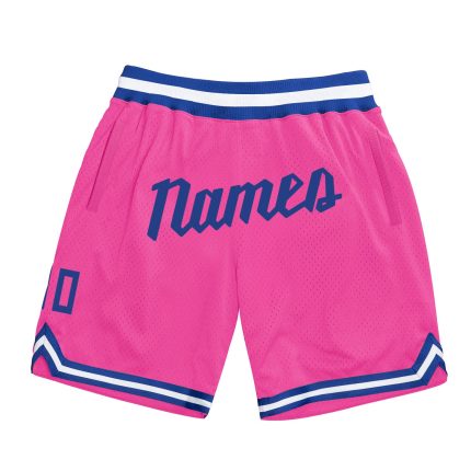 Personalized Pink Royal-White Authentic Throwback Basketball Shorts Team Custom Name and Number