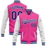 Personalized Pink Royal-White Bomber Full-Snap Varsity Letterman Two Tone Jacket
