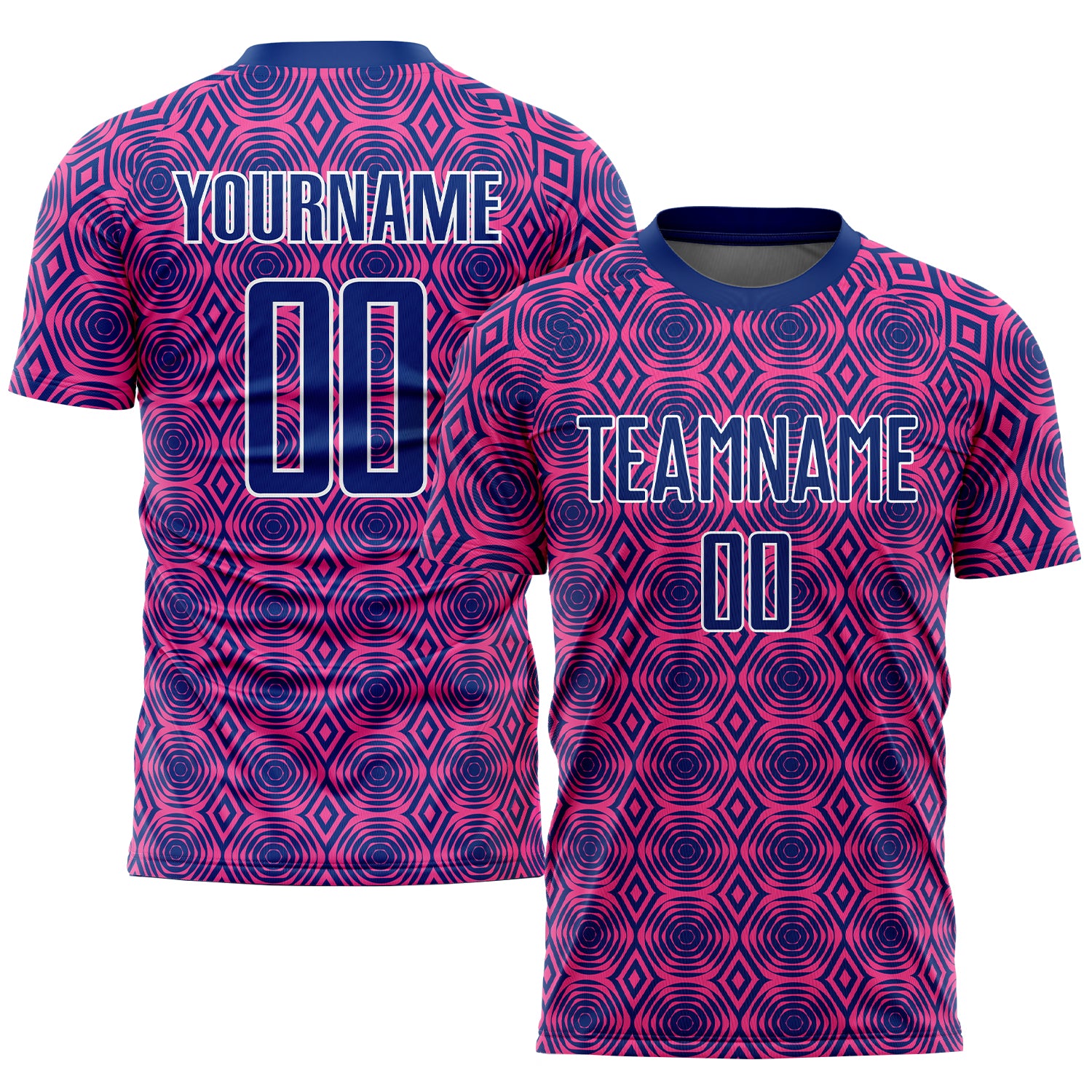 Personalized Pink Royal-White Geometric Shapes Sublimation Soccer Uniform Jersey Team Custom Name and Number