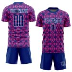 Personalized Pink Royal-White Geometric Shapes Sublimation Soccer Uniform Jersey Team Custom Name and Number