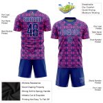 Personalized Pink Royal-White Geometric Shapes Sublimation Soccer Uniform Jersey Team Custom Name and Number