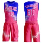Personalized Pink Royal-White Gradient Two Tone Diamond Shape Round Neck Sublimation Basketball Suit Jersey Team Custom Name and Number
