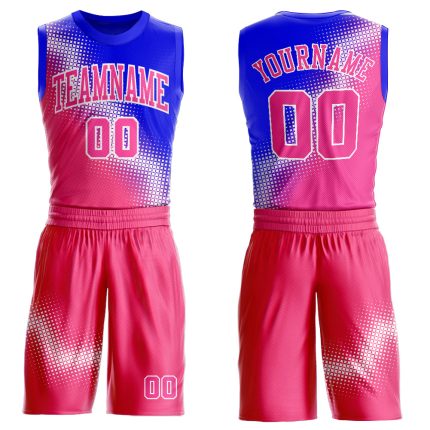 Personalized Pink Royal-White Gradient Two Tone Diamond Shape Round Neck Sublimation Basketball Suit Jersey Team Custom Name and Number