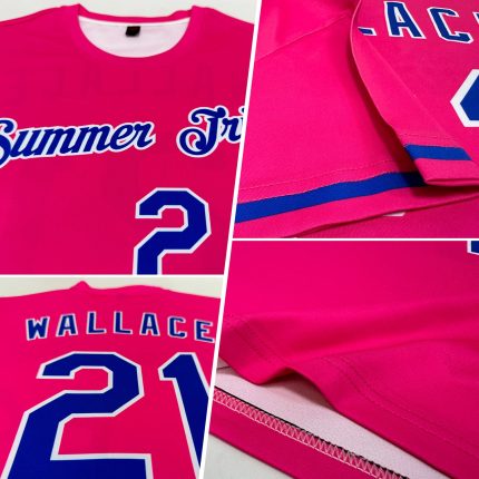 Personalized Pink Royal-White Performance T-Shirt Team Custom Name and Number