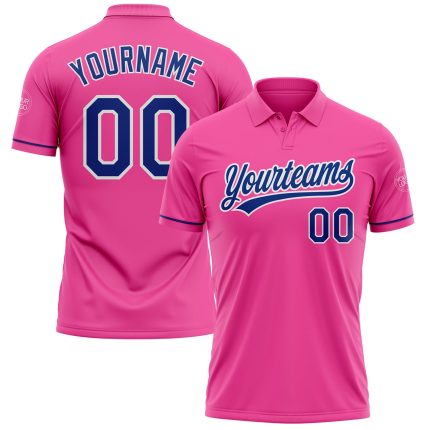 Personalized Pink Royal-White Performance Vapor Golf Polo Shirt Team Custom Name and Number
