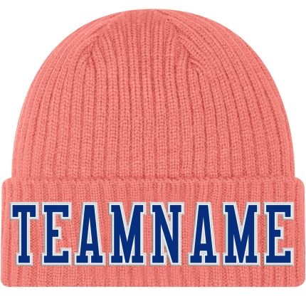 Personalized Pink Royal-White Stitched Cuffed Knit Hat Team Custom Name and Number