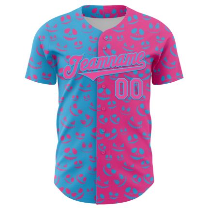Personalized Pink Sky Blue 3D Pattern Design Rave Halloween Pumpkin Authentic Baseball Jersey Team Custom Name and Number