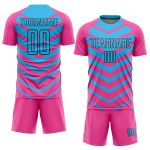 Personalized Pink Sky Blue-Black Arrow Shapes Sublimation Soccer Uniform Jersey Team Custom Name and Number