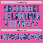 Personalized Pink Sky Blue-Black Bomber Full-Snap Varsity Letterman Two Tone Jacket Team Custom Name and Number