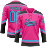 Personalized Pink Sky Blue-Black Hockey Lace Neck Jersey Team Custom Name and Number