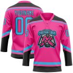 Personalized Pink Sky Blue-Black Hockey Lace Neck Jersey Team Custom Name and Number