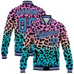 Personalized Pink Sky Blue-Black Leopard Print 3D Pattern Design Bomber Full-Snap Varsity Letterman Jacket