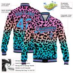 Personalized Pink Sky Blue-Black Leopard Print 3D Pattern Design Bomber Full-Snap Varsity Letterman Jacket