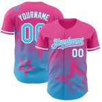 Personalized Pink Sky Blue-White 3D Pattern Design Gradient Style Twinkle Star Authentic Baseball Jersey Team Custom Name and Number