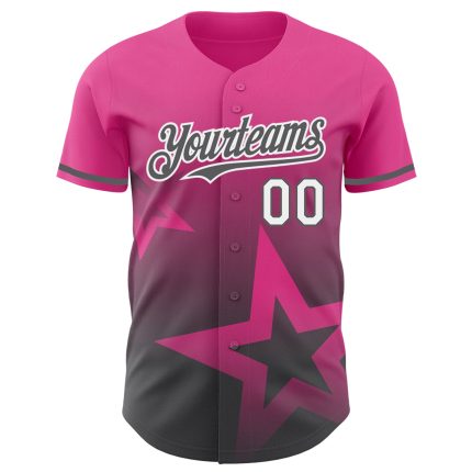 Personalized Pink Steel Gray-White 3D Pattern Design Gradient Style Twinkle Star Authentic Baseball Jersey Team Custom Name and Number