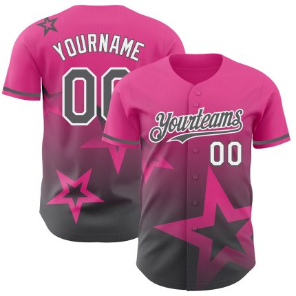 Personalized Pink Steel Gray-White 3D Pattern Design Gradient Style Twinkle Star Authentic Baseball Jersey Team Custom Name and Number