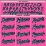 Personalized Pink Teal-Black Bomber Full-Snap Varsity Letterman Jacket Team Custom Name and Number