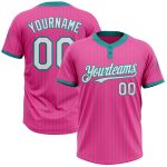 Personalized Pink Teal Pinstripe White Two-Button Unisex Softball Jersey Team Custom Name and Number