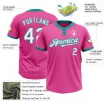 Personalized Pink Teal Pinstripe White Two-Button Unisex Softball Jersey Team Custom Name and Number