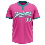 Personalized Pink Teal Pinstripe White Two-Button Unisex Softball Jersey Team Custom Name and Number