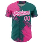 Personalized Pink Teal-White 3D Pattern Design Abstract Brush Stroke Authentic Baseball Jersey Team Custom Name and Number