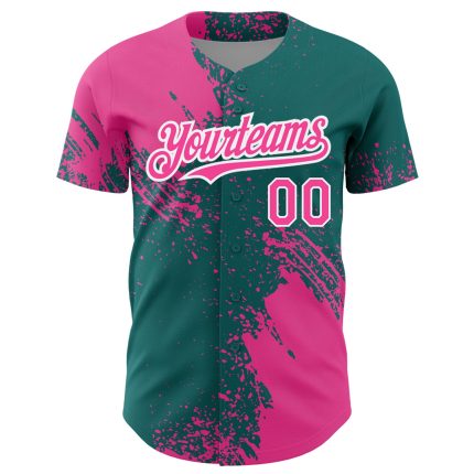 Personalized Pink Teal-White 3D Pattern Design Abstract Brush Stroke Authentic Baseball Jersey Team Custom Name and Number