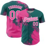 Personalized Pink Teal-White 3D Pattern Design Abstract Brush Stroke Authentic Baseball Jersey Team Custom Name and Number