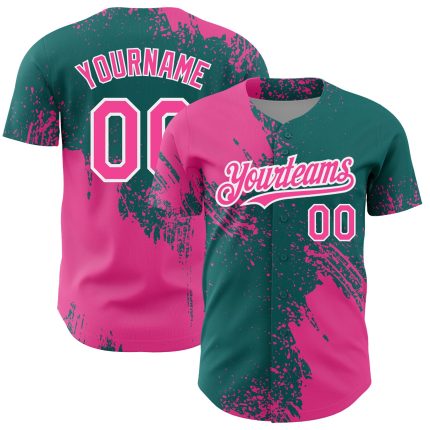 Personalized Pink Teal-White 3D Pattern Design Abstract Brush Stroke Authentic Baseball Jersey Team Custom Name and Number