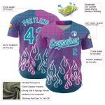 Personalized Pink Teal-White 3D Pattern Design Flame Authentic Baseball Jersey Team Custom Name and Number