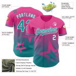 Personalized Pink Teal-White 3D Pattern Design Gradient Style Twinkle Star Authentic Baseball Jersey Team Custom Name and Number