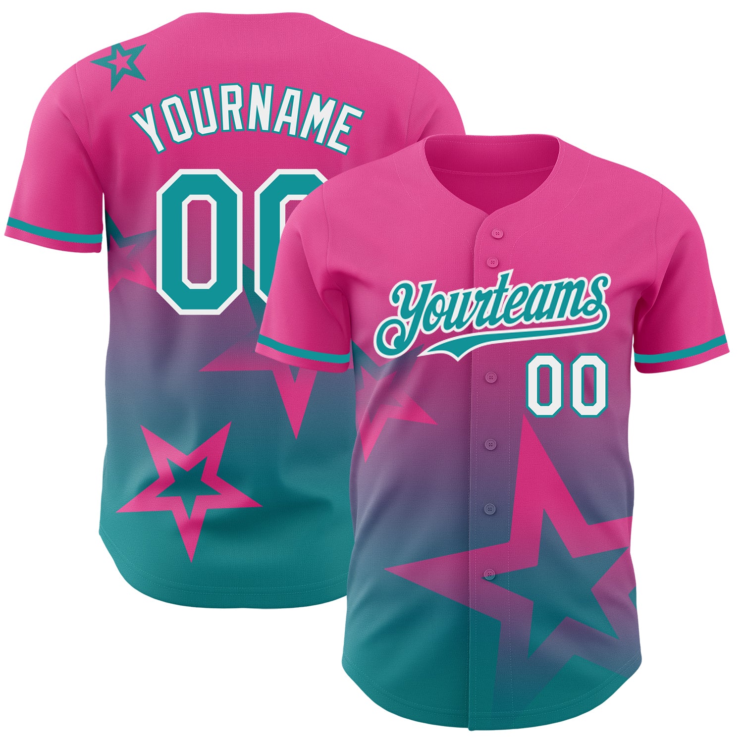 Personalized Pink Teal-White 3D Pattern Design Gradient Style Twinkle Star Authentic Baseball Jersey Team Custom Name and Number