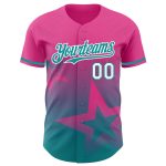 Personalized Pink Teal-White 3D Pattern Design Gradient Style Twinkle Star Authentic Baseball Jersey Team Custom Name and Number