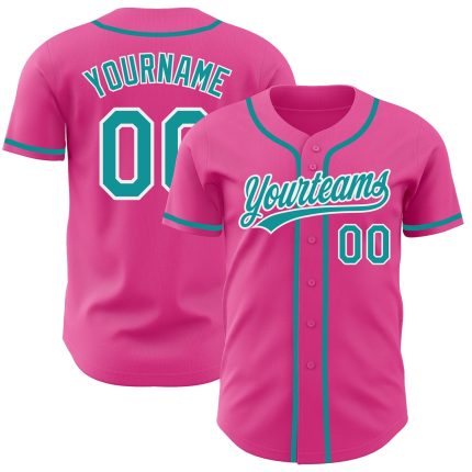 Personalized Pink Teal-White Authentic Baseball Jersey