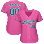 Personalized Pink Teal-White Authentic Baseball Jersey Team Custom Name and Number
