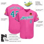 Personalized Pink Teal-White Authentic Baseball Jersey Team Custom Name and Number
