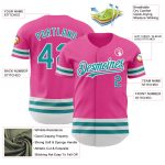 Personalized Pink Teal-White Line Authentic Baseball Jersey Team Custom Name and Number