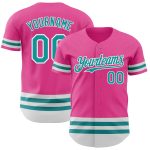 Personalized Pink Teal-White Line Authentic Baseball Jersey Team Custom Name and Number