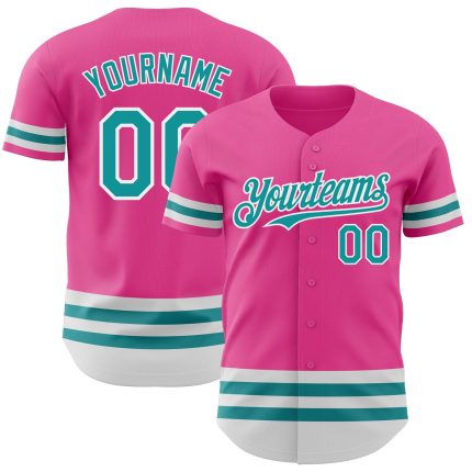 Personalized Pink Teal-White Line Authentic Baseball Jersey Team Custom Name and Number