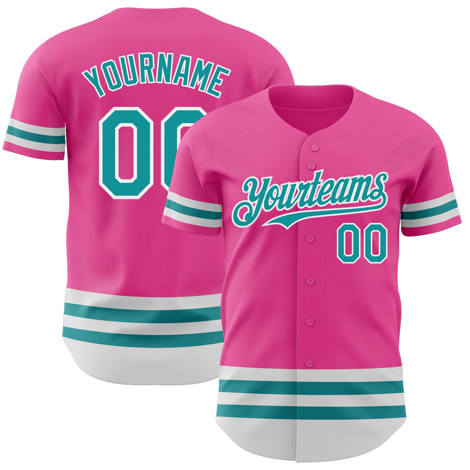 Personalized Pink Teal-White Line Authentic Baseball Jersey Team Custom Name and Number