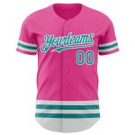 Personalized Pink Teal-White Line Authentic Baseball Jersey Team Custom Name and Number