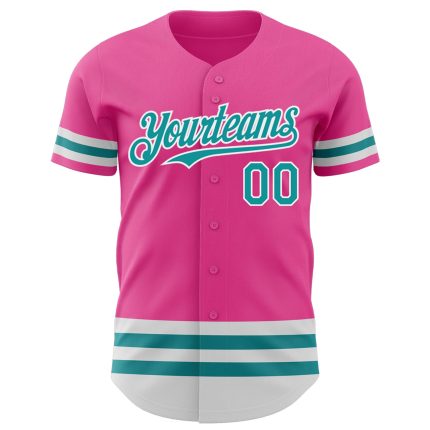 Personalized Pink Teal-White Line Authentic Baseball Jersey Team Custom Name and Number