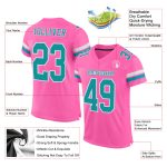 Personalized Pink Teal-White Mesh Authentic Football Jersey Team Custom Name and Number