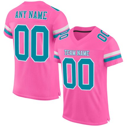 Personalized Pink Teal-White Mesh Authentic Football Jersey Team Custom Name and Number